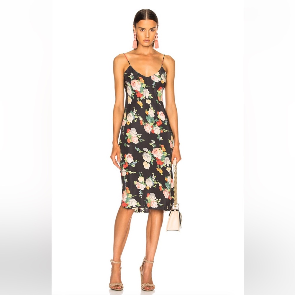NILI LOTAN black floral short silk cami dress
